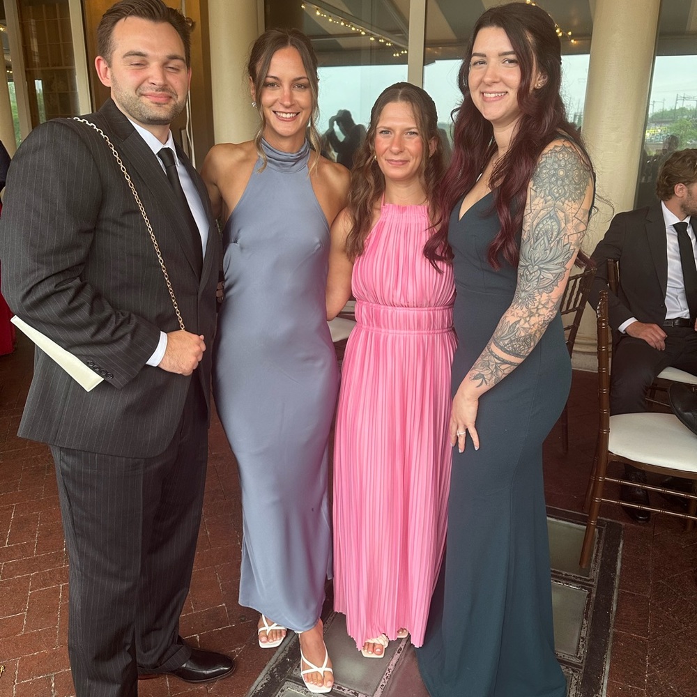 Sleeveless Pink Halter Wedding Guest Dress - Picture 3 of 6